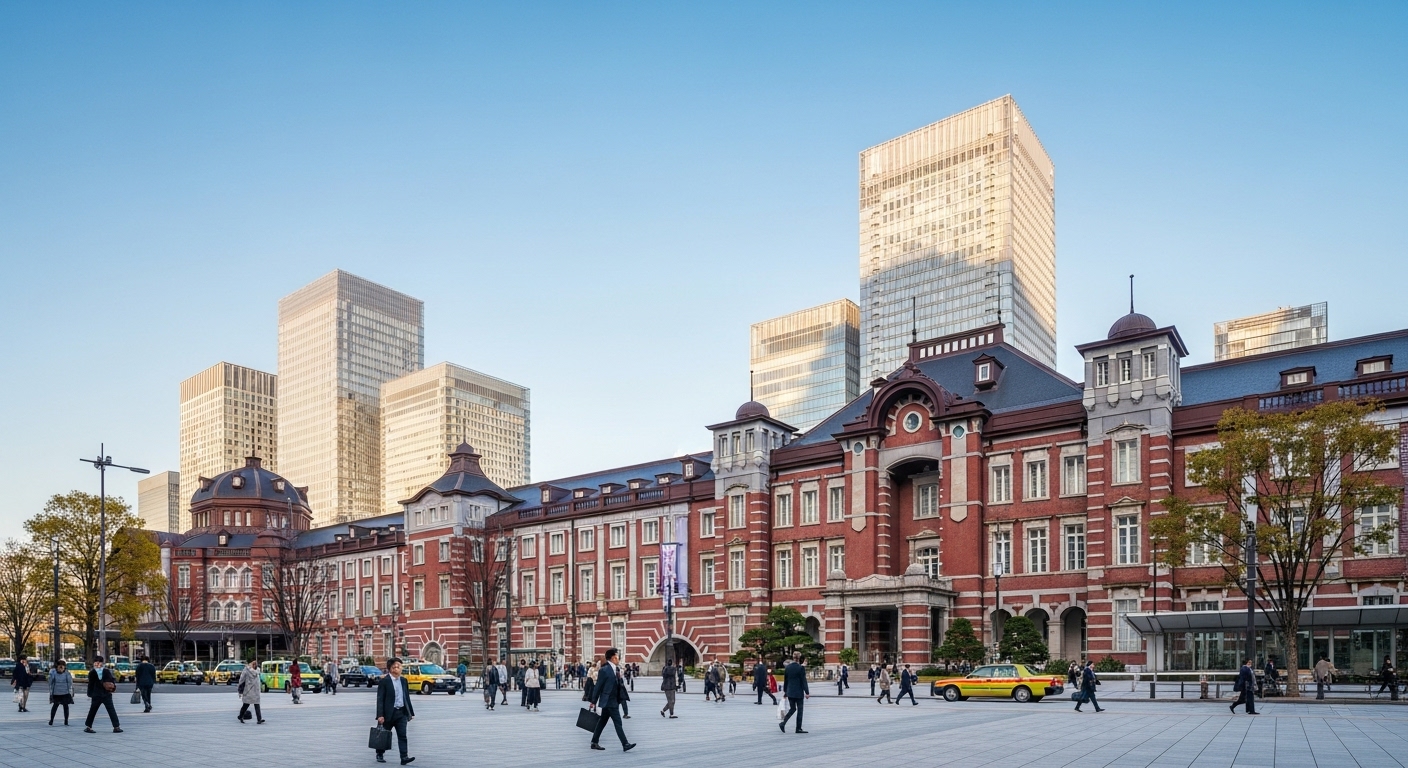 丸の内駅舎の美しい赤レンガと広場を捉えた東京駅の攻略に役立つ最新ガイドイメージ