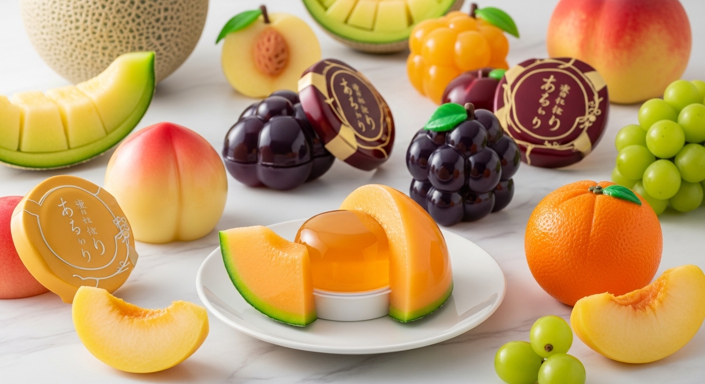 果物の形をした可愛い容器に入った、**高野の果実ピュアゼリーはまずい？**という疑問を吹き飛ばす高級感溢れるゼリーのイメージ