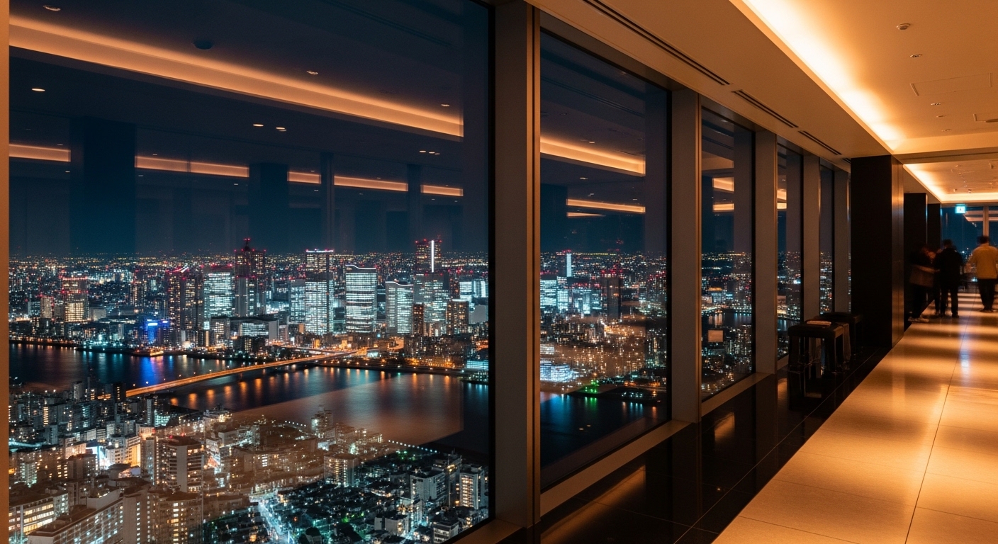 都会の煌めく光を一望できる、夜景が見える展望台からの幻想的なパノラマビュー。