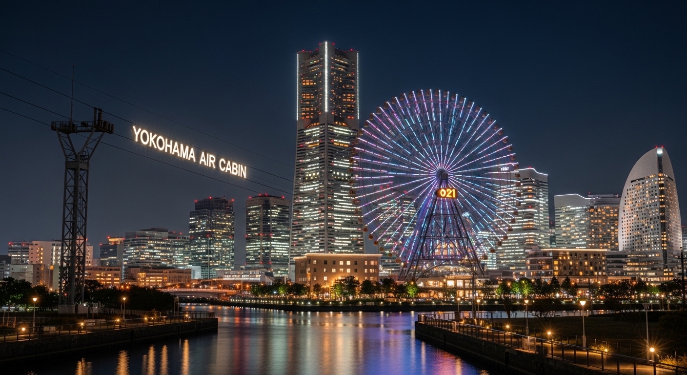 桜木町の夜景を象徴するコスモクロック21とYOKOHAMA AIR CABINが輝くみなとみらいの風景。