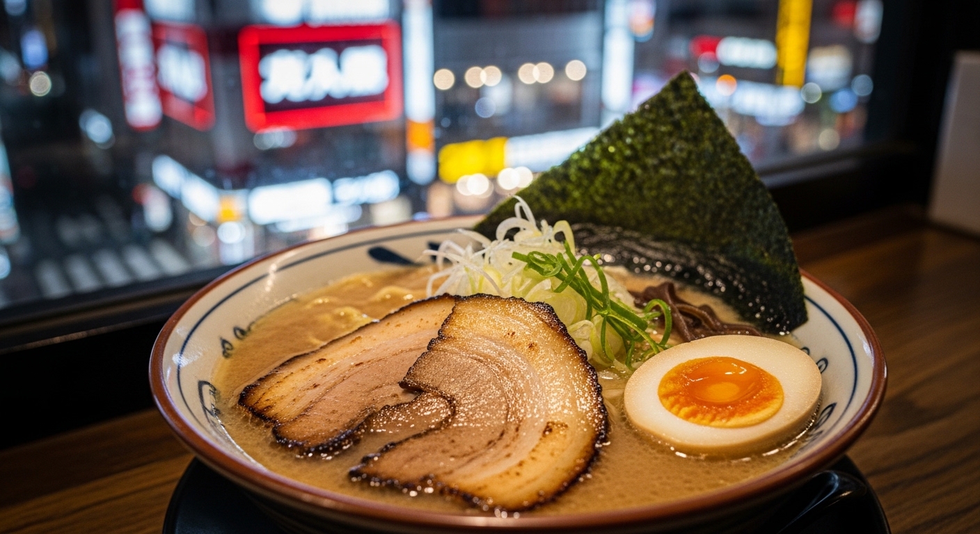 秋葉原のラーメンランキングで人気のチャーシューたっぷりな美味しそうなラーメン。