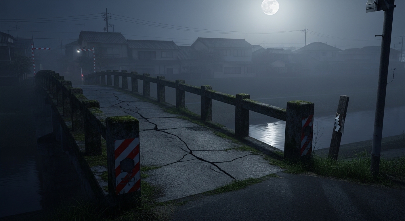 足立区の心霊スポットとして有名な江北橋をイメージした夜の不気味な風景