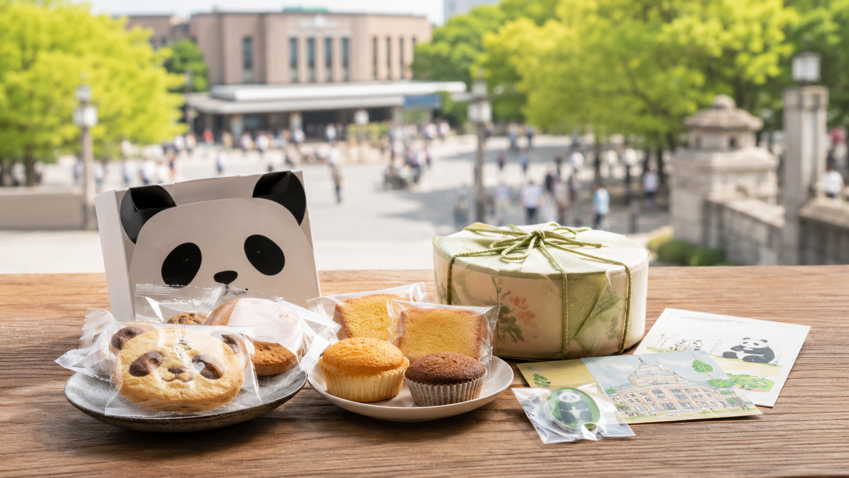 上野のお土産でばらまきに向いた個包装のお菓子を選ぶ様子
